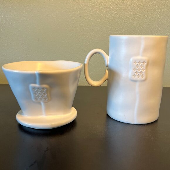 Rae Dunn STUDIO BY MAGENTA Pour Over Drip Coffee Set BREW and ENJOY White Beige - Picture 4 of 14